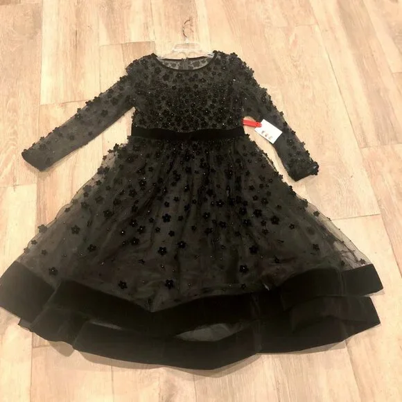 NEW Mac Duggal LS Velvet Embellished BLACK dress size 14